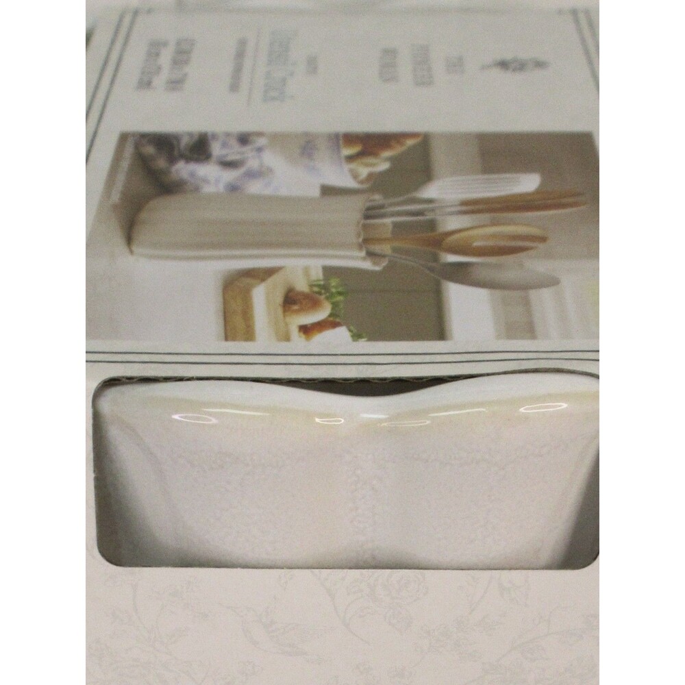 Pioneer Woman Colette Stoneware Utensil Holder White Scalloped Farmhouse Crock - Picture 10 of 11